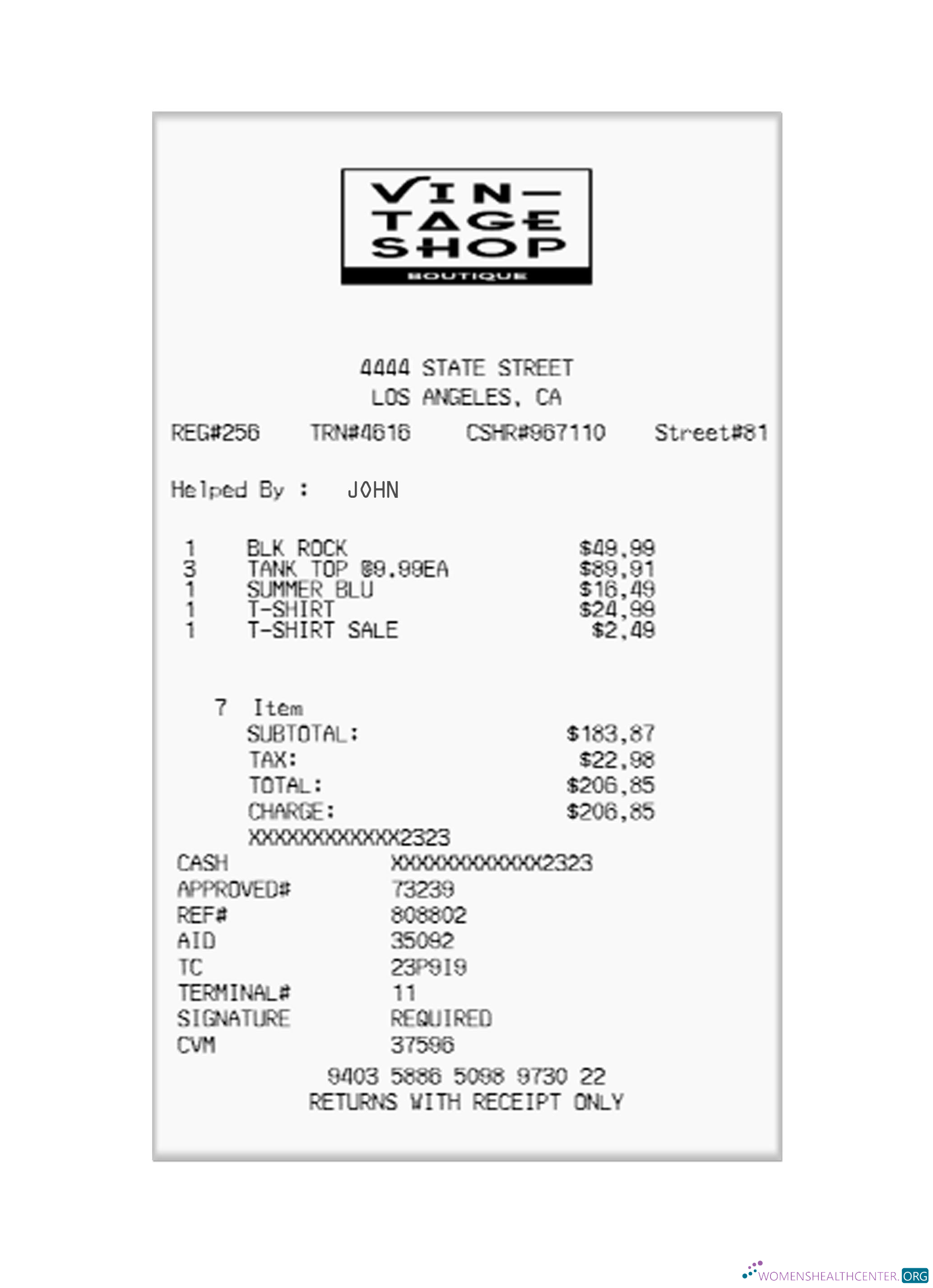 Download VIN TAGE SHOP receipt Photoshop template